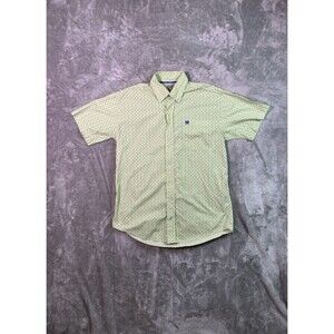 Cinch Mens Small Western Rodeo Button Down Shirt Light Green Geometric Print